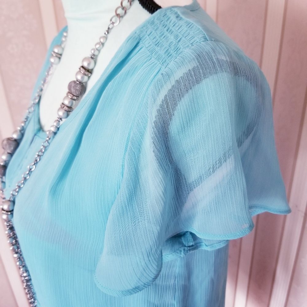 Covington Petite Flutter Sheer Top Mint Green SP - Picture 4 of 10